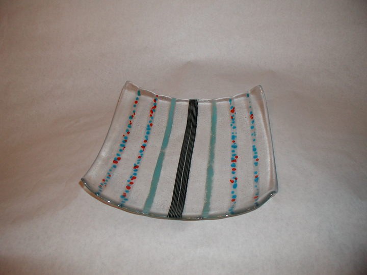 Fused Glass Bowl With Frits Powders, And Stringers